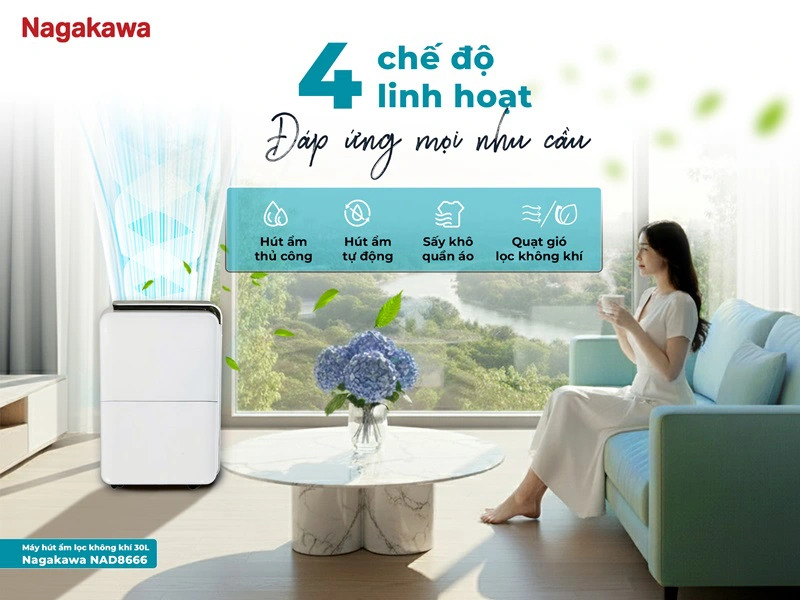 Máy hút ẩm lọc không khí 30L Nagakawa NAD8666