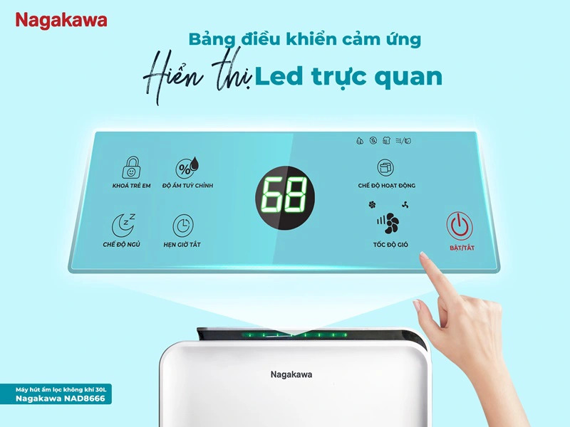 Máy hút ẩm lọc không khí 30L Nagakawa NAD8666