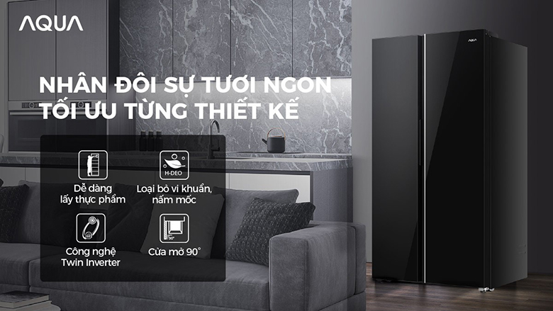 Tủ lạnh Side By Side Aqua Inverter 646 lít AQR-S682XA(GB)