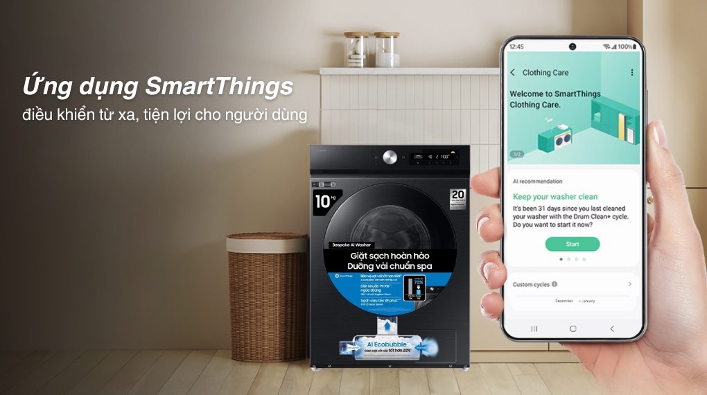 Máy giặt Samsung Bespoke AI EcoBubble Inverter 10 kg WW10DB7U34GBSV
