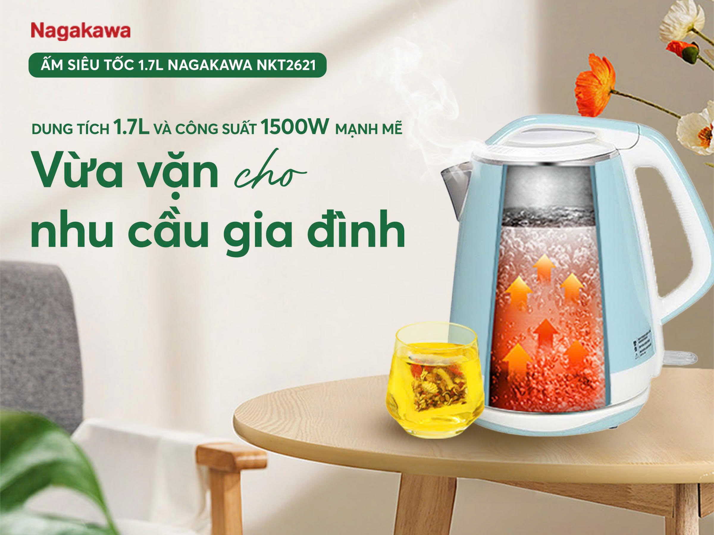 Ấm siêu tốc 1.7L Nagakawa NKT2621
