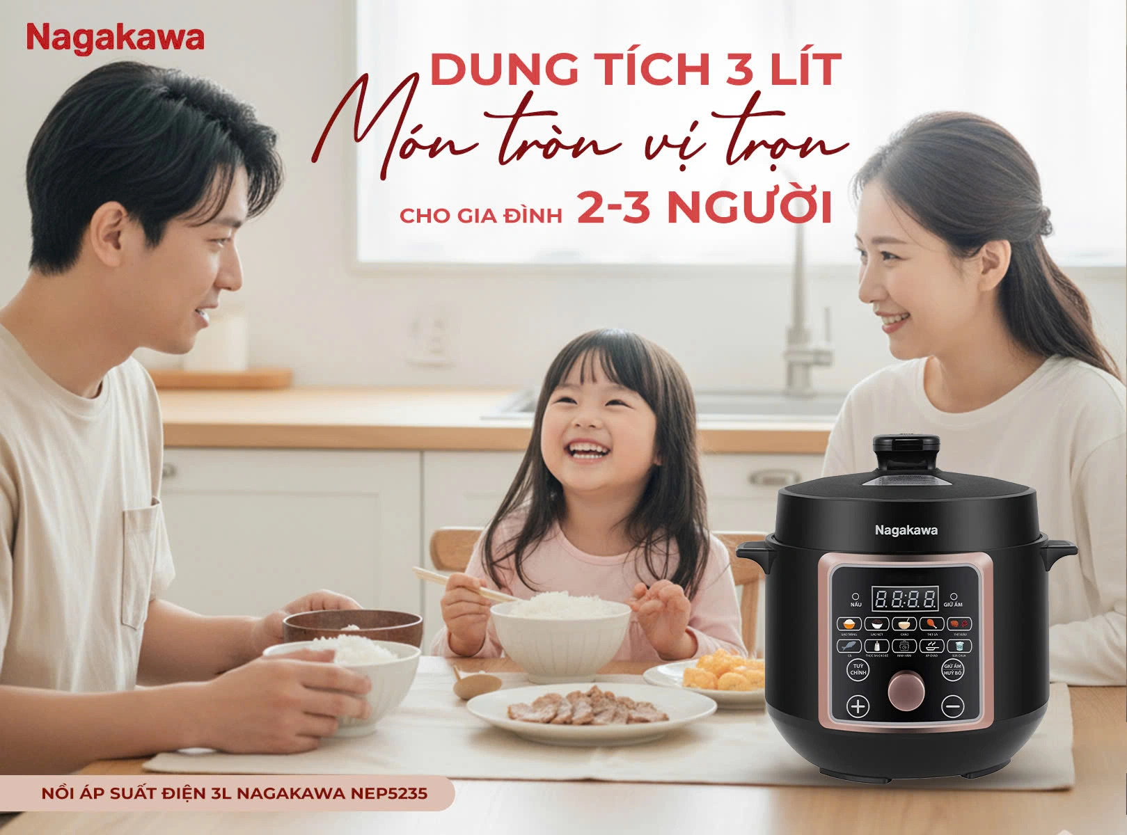 Nồi áp suất điện 3L Nagakawa NEP5235