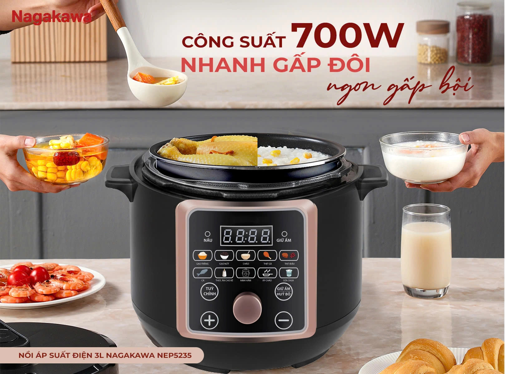 Nồi áp suất điện 3L Nagakawa NEP5235