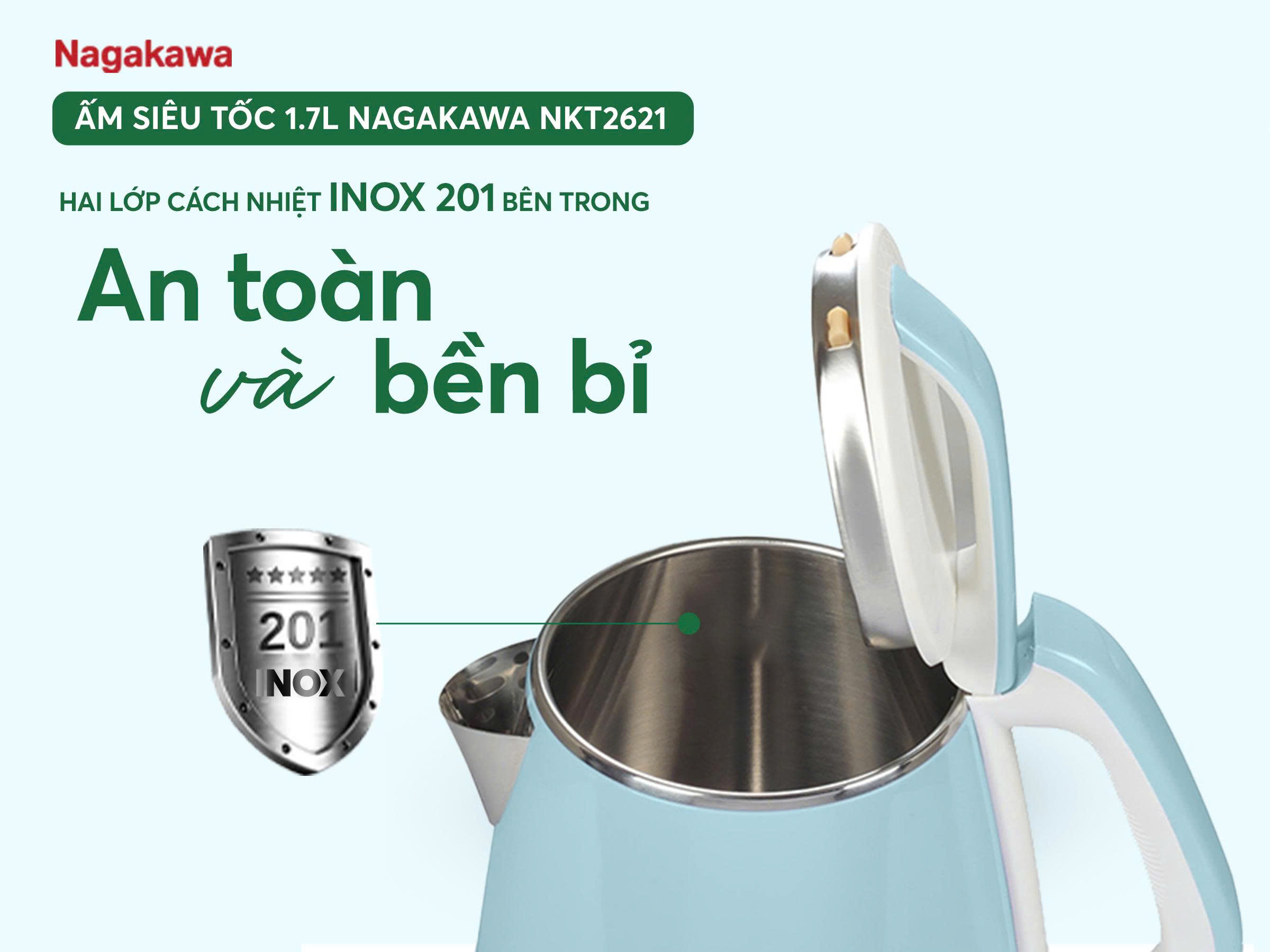Ấm siêu tốc 1.7L Nagakawa NKT2621