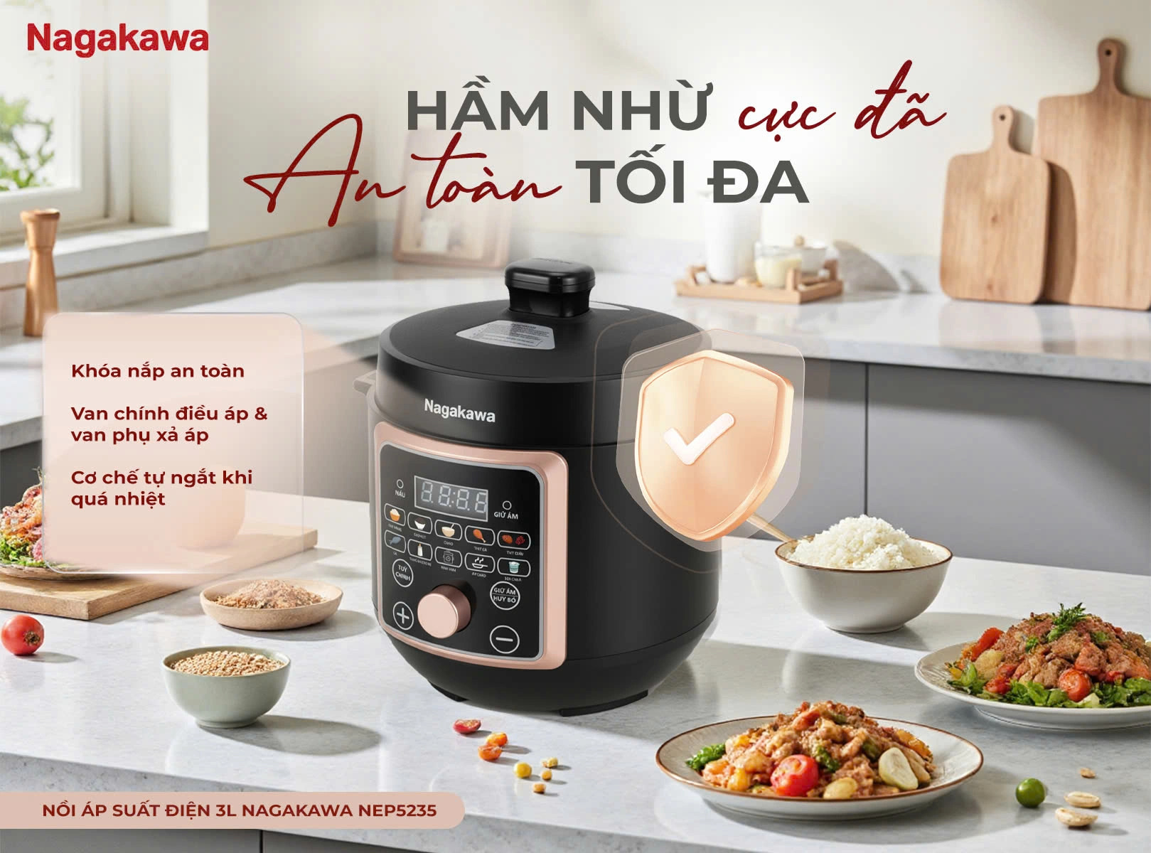 Nồi áp suất điện 3L Nagakawa NEP5235