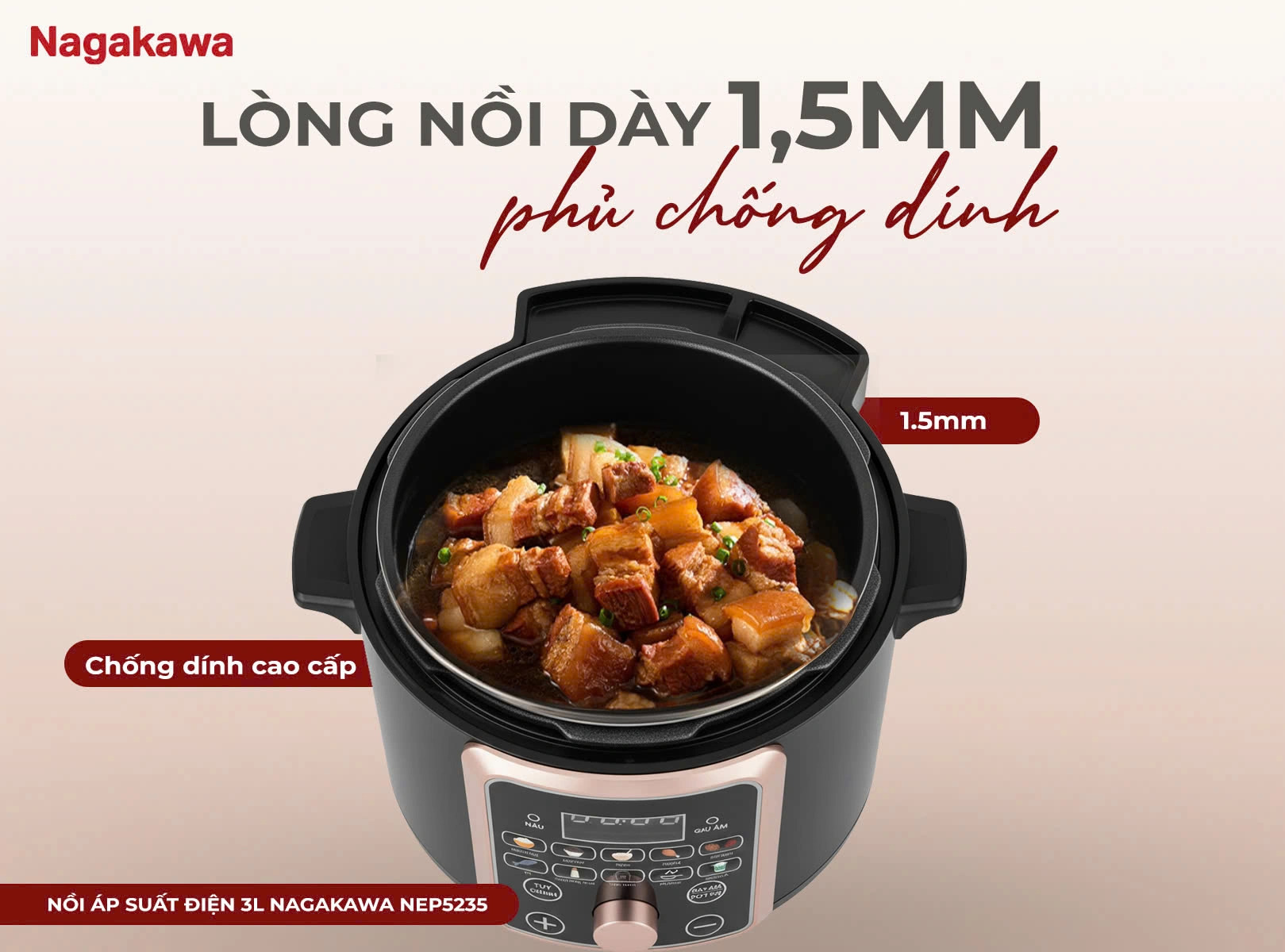 Nồi áp suất điện 3L Nagakawa NEP5235