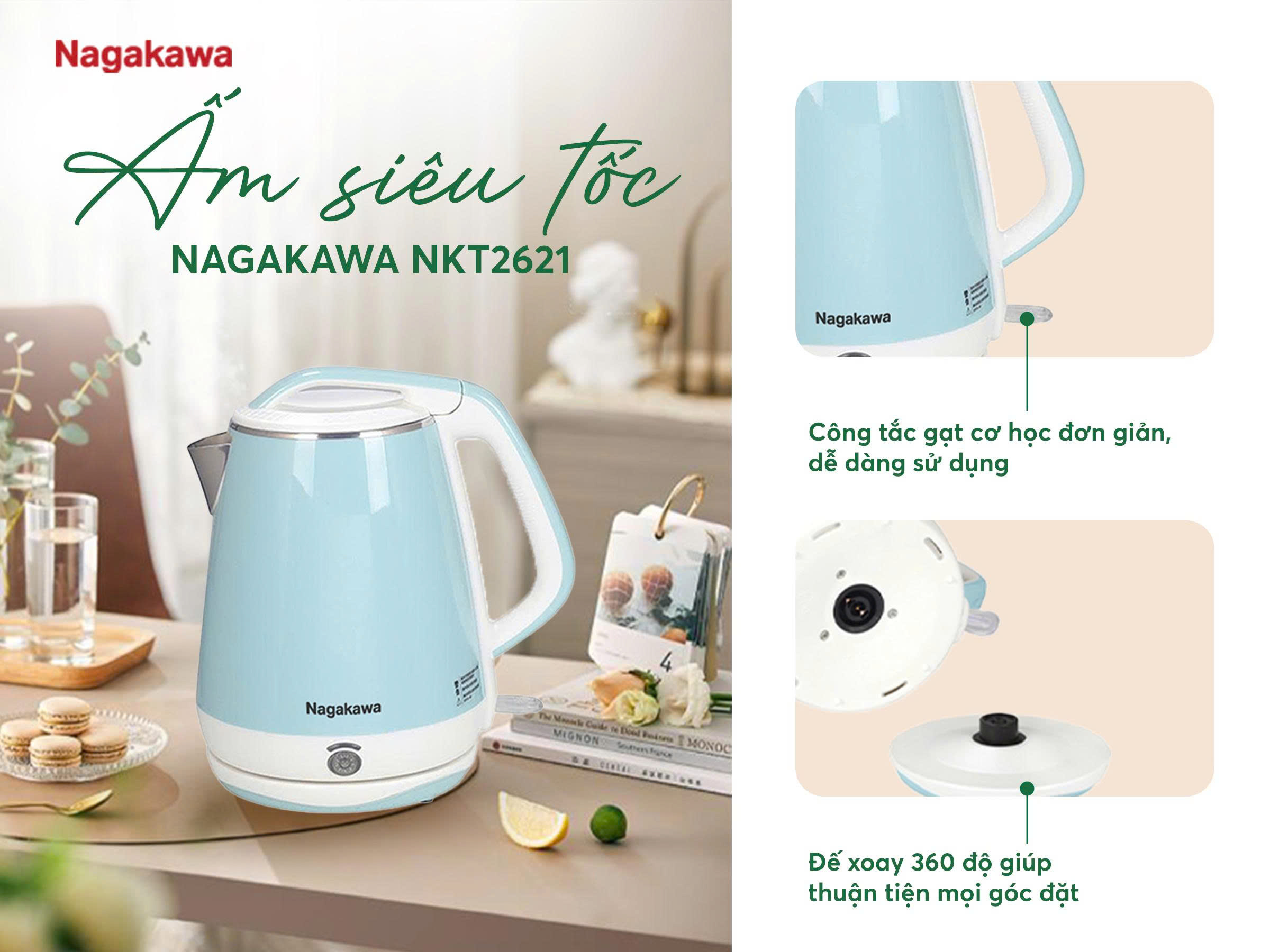 Ấm siêu tốc 1.7L Nagakawa NKT2621