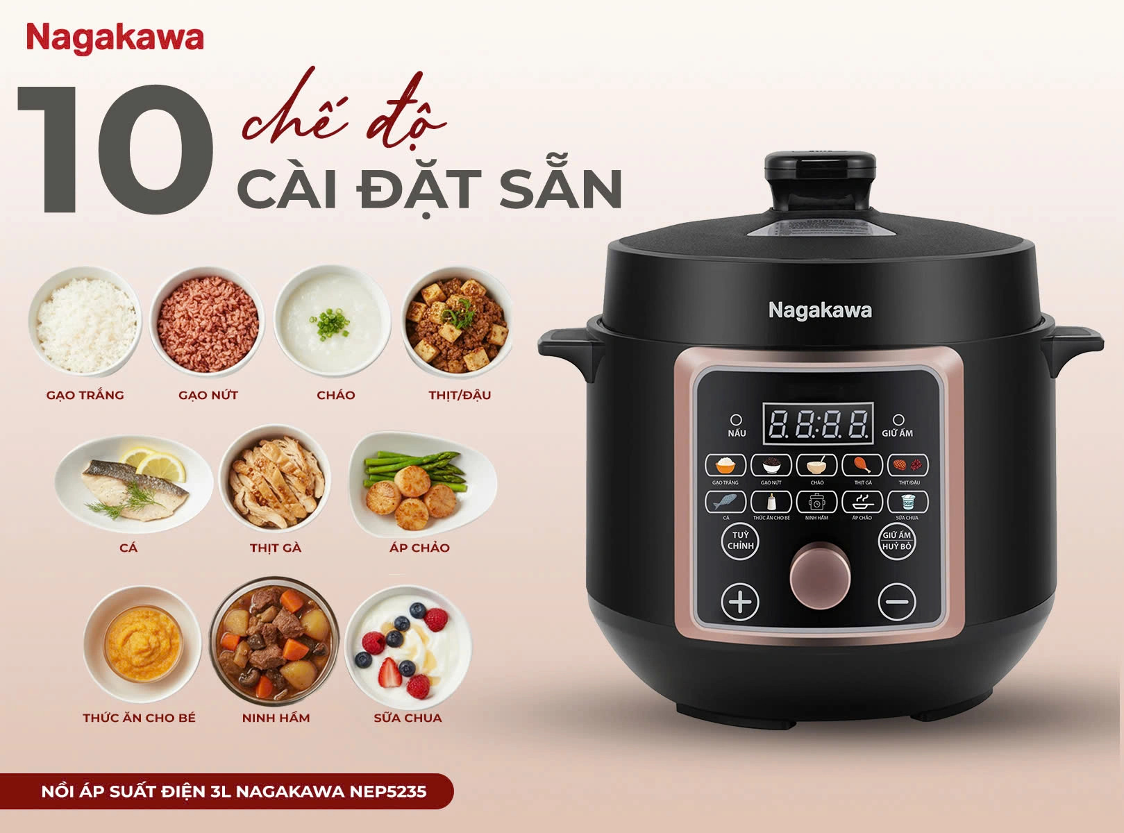 Nồi áp suất điện 3L Nagakawa NEP5235