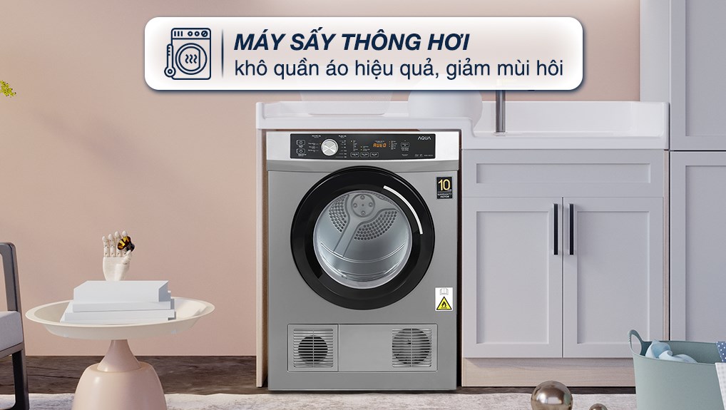 Máy sấy quần áo thông hơi Aqua 8 kg AQH-V800H SS | Điện Máy Văn Chiến