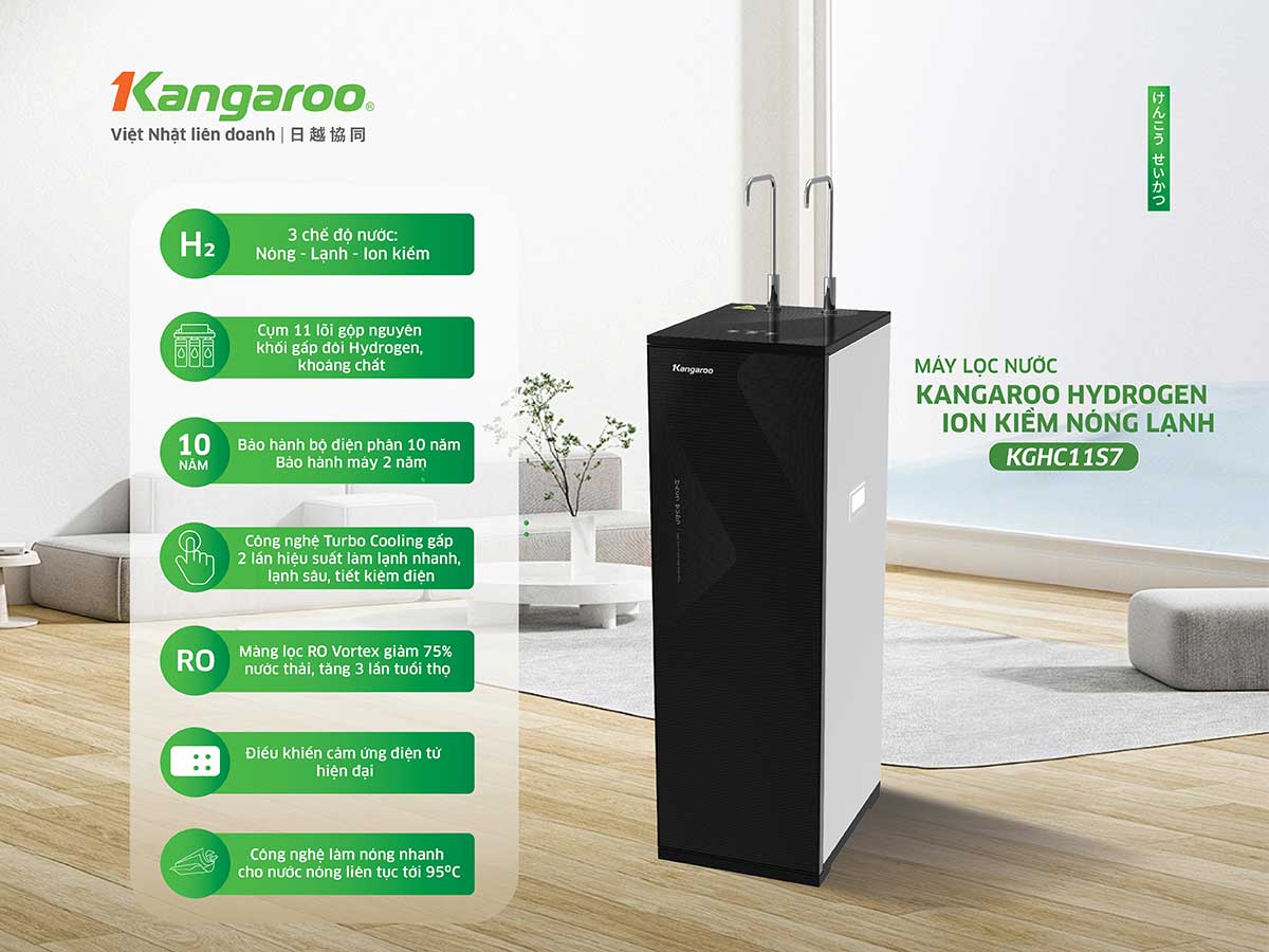 Máy lọc nước Kangaroo Hydrogen ion kiềm nóng lạnh KGHC11S7