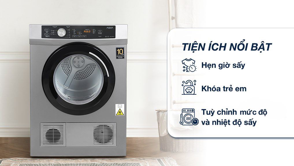 Máy sấy quần áo thông hơi Aqua 8 kg AQH-V800H SS
