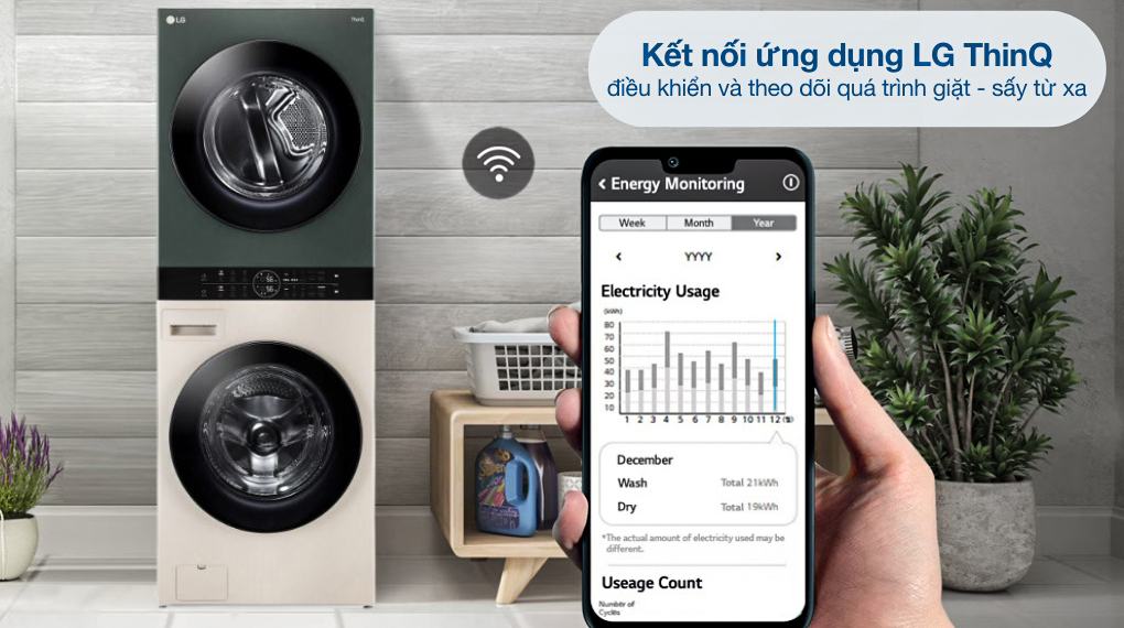 Tháp giặt sấy LG WashTower Inverter giặt 14 kg - sấy 10 kg WT1410NHEG.ABGPEVN