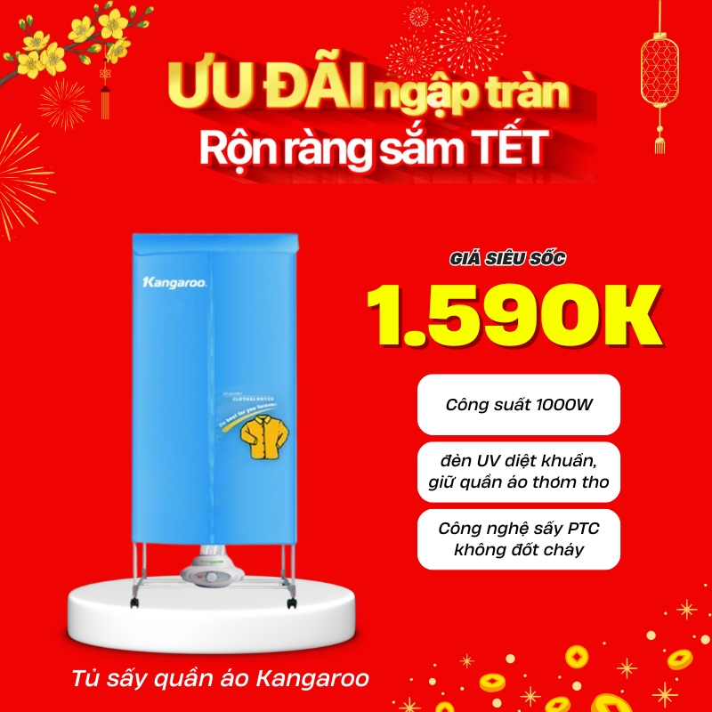 Tủ sấy quần áo có đèn UV diệt khuẩn Kangaroo KG307H