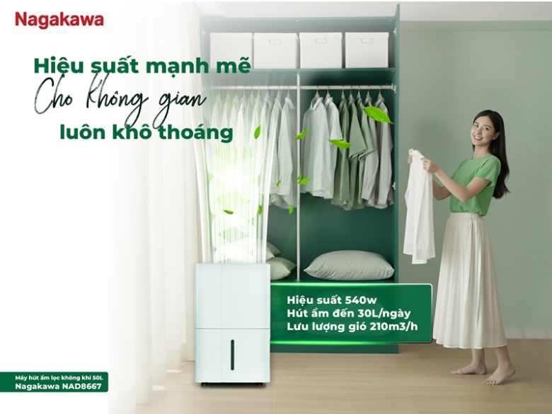 Máy hút ẩm lọc không khí Nagakawa 50 lít NAD8667
