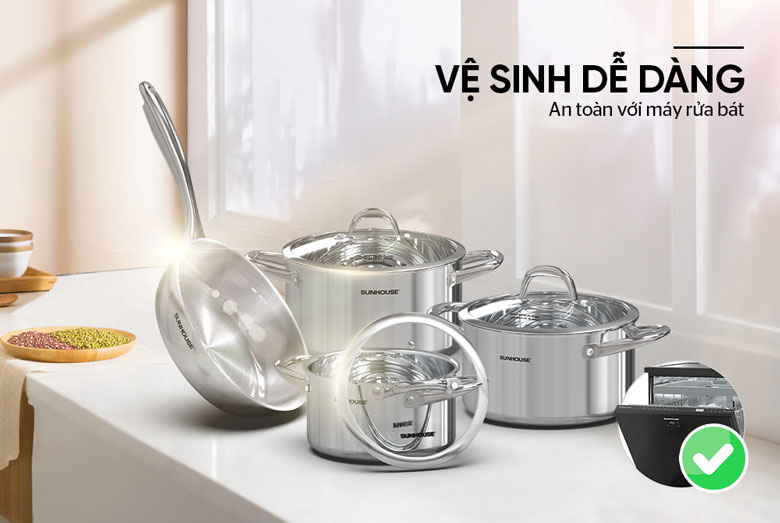 Bộ nồi chảo Inox 304 Sunhouse SHG808
