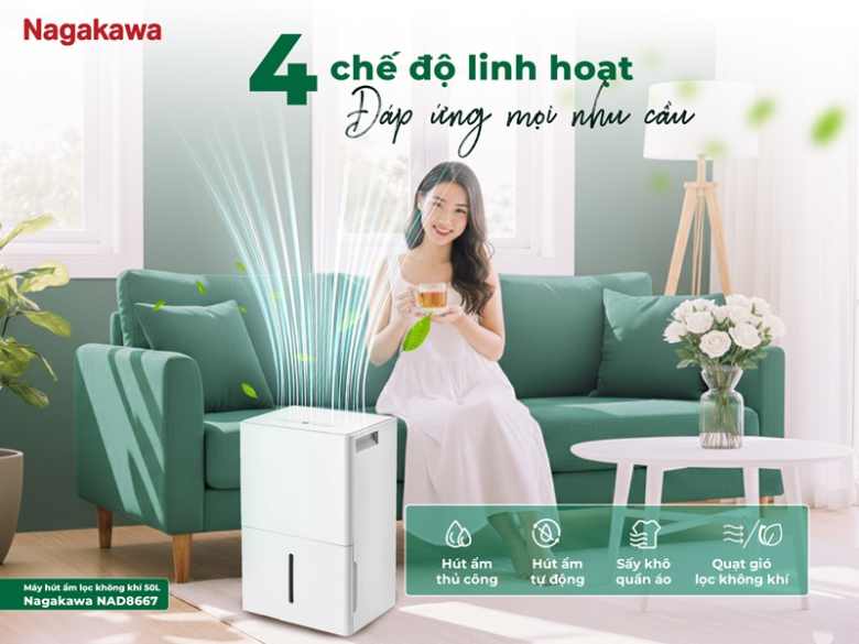 Máy hút ẩm lọc không khí Nagakawa 50 lít NAD8667