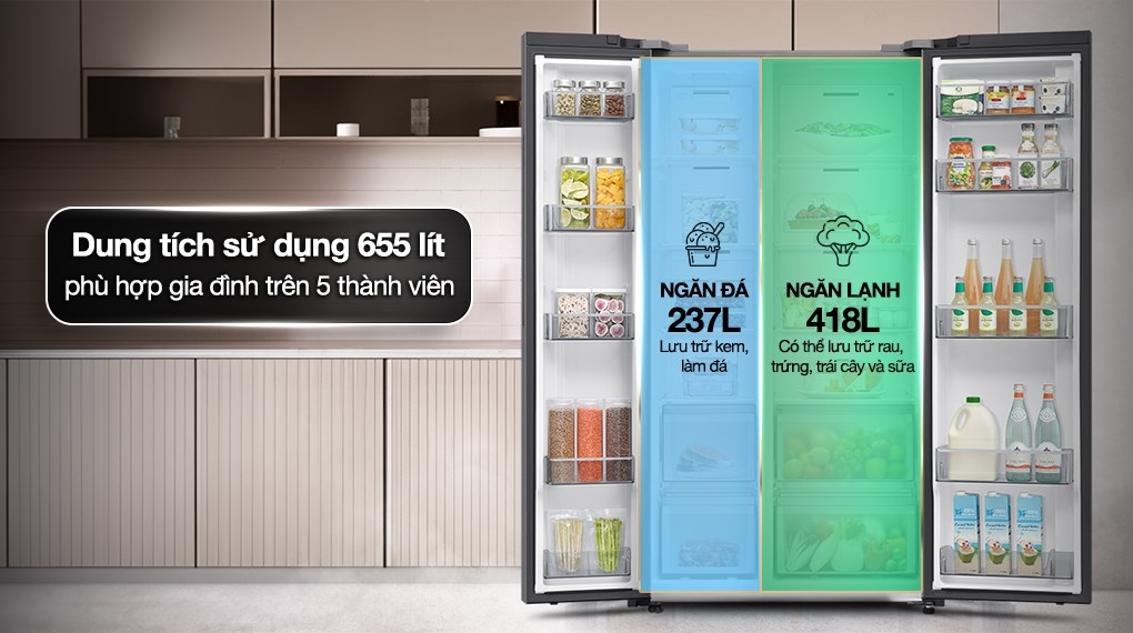 Tủ lạnh Samsung Inverter 655 lít Side By Side RS70F65Q3TSV