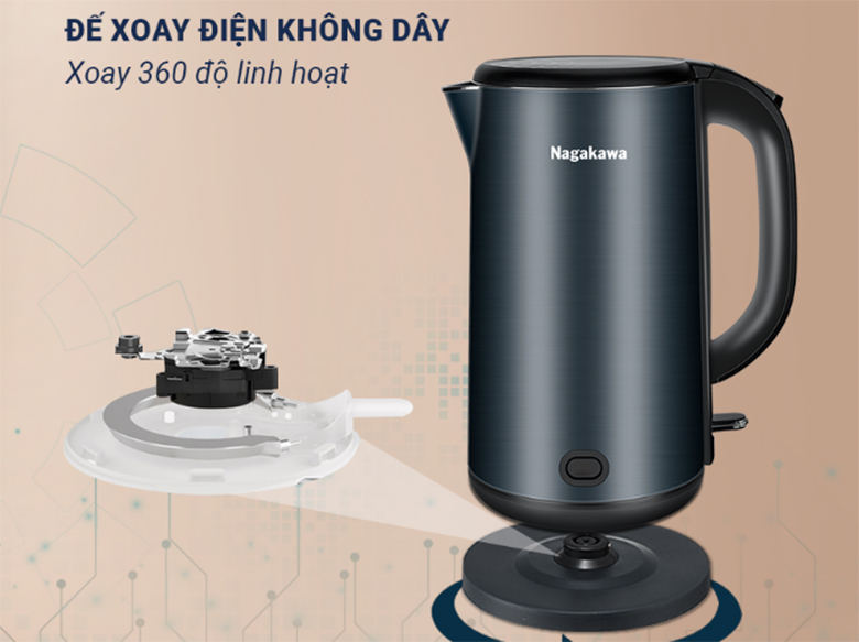 Ấm siêu tốc 2 lớp inox 304 Nagakawa 1.8 lít NAG0319