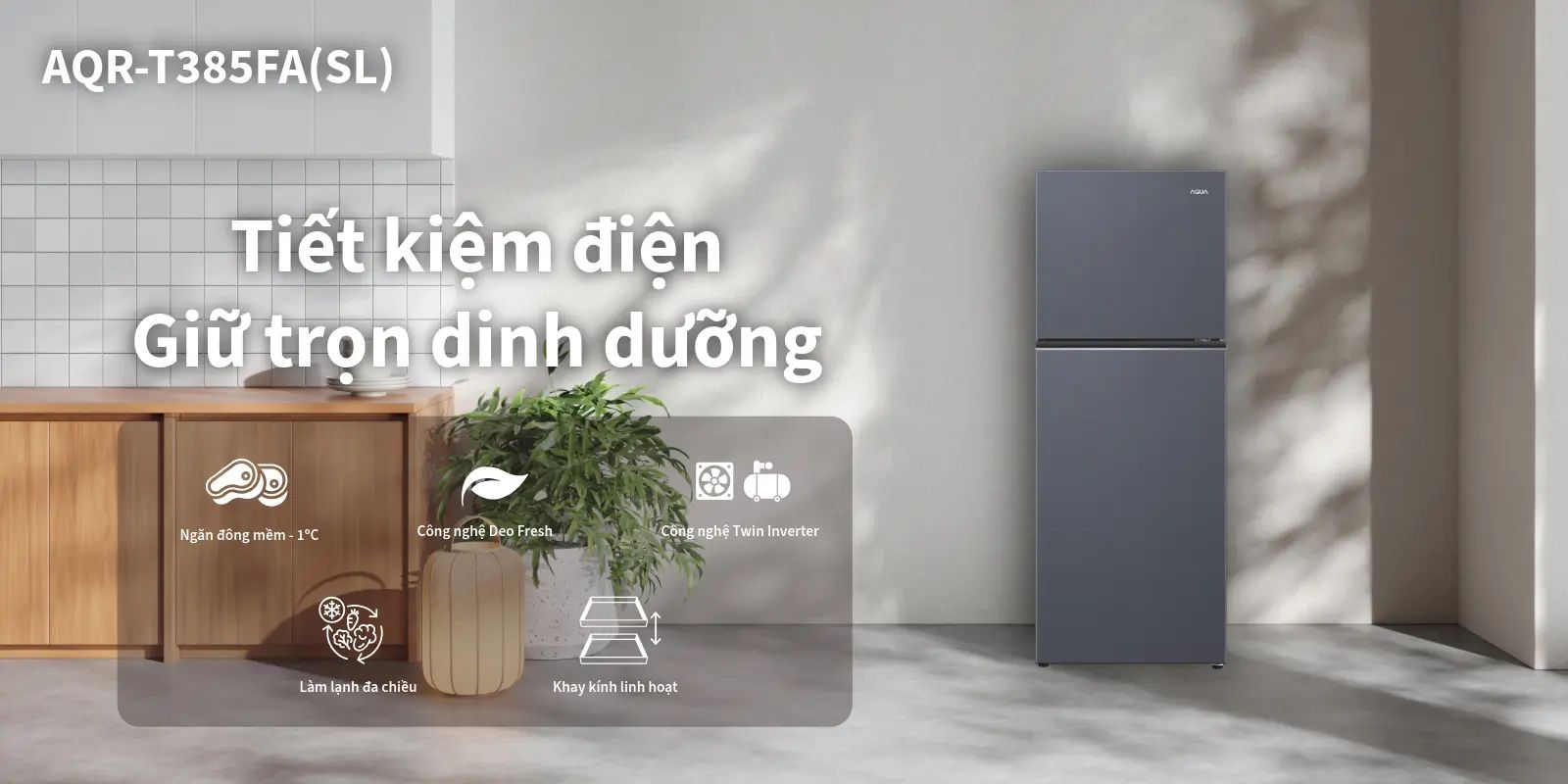 Tủ Lạnh Aqua Inverter 318 Lít AQR-T385FA(SL)