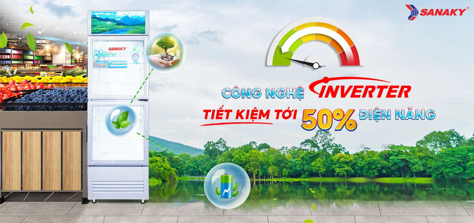 Tủ mát Inverter Sanaky 350 lít VH358W3L