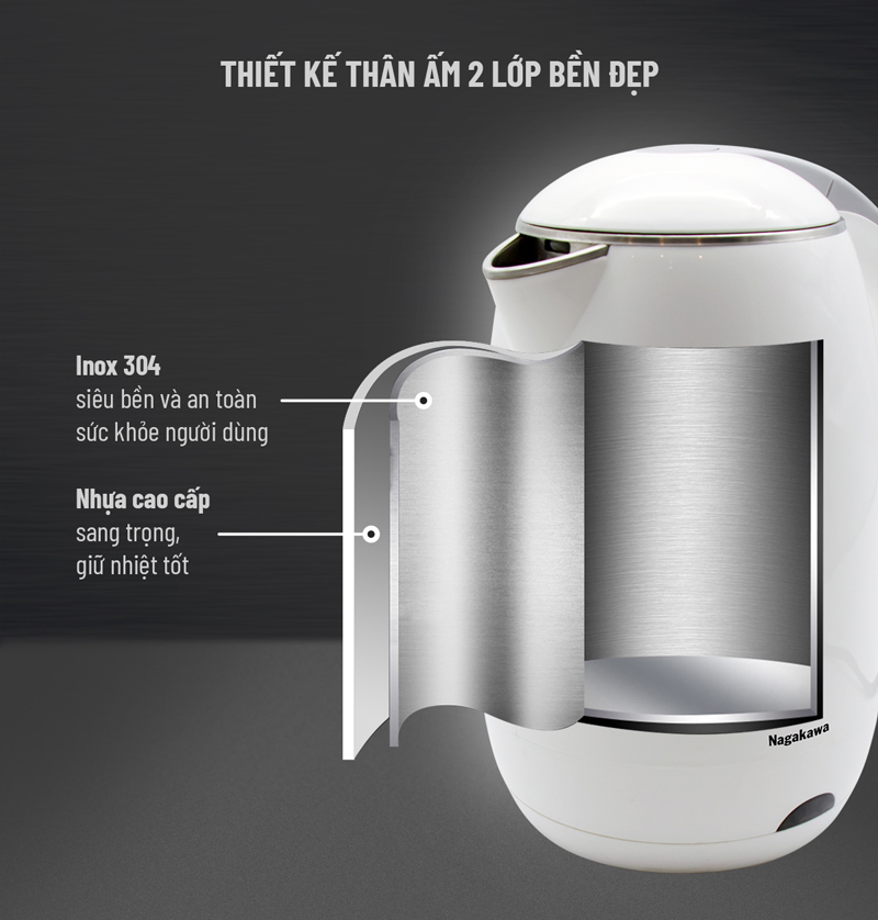 Ấm siêu tốc 1.8 lít Nagakawa NAG0314