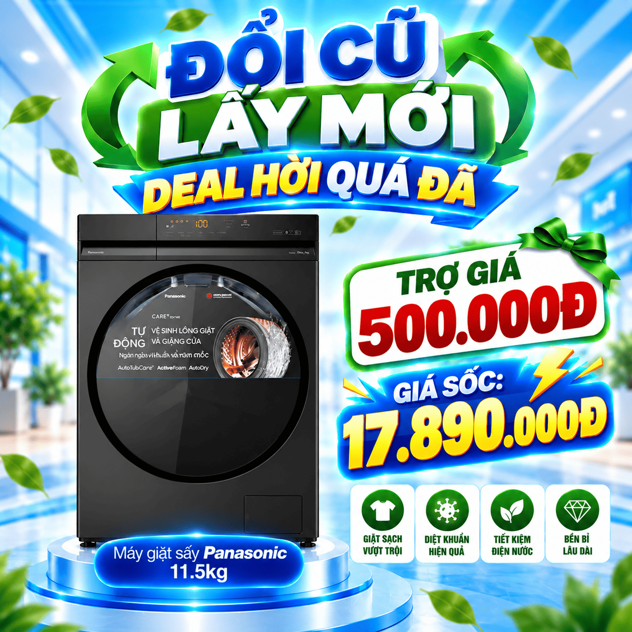 Máy giặt sấy Panasonic Inverter giặt 11.5 kg - sấy 7 kg NA-S23DW1BVT