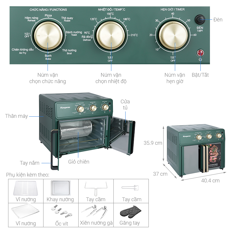 Nồi chiên không dầu Kangaroo KG25AF2A 25 lít