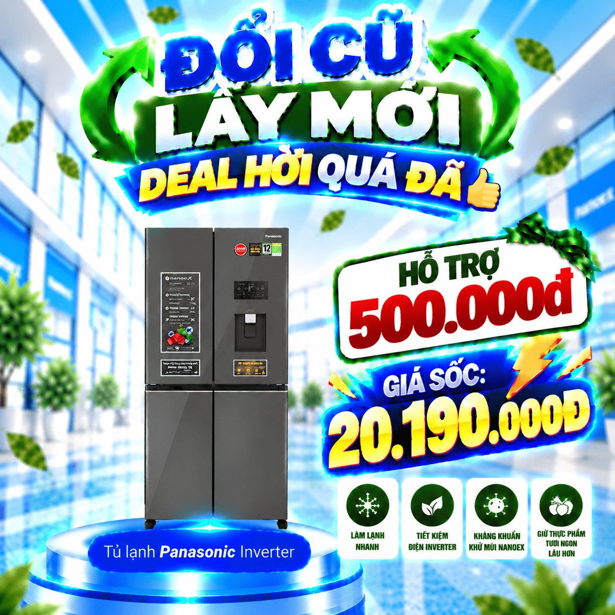 Tủ lạnh Panasonic Inverter 482 lít Multi Door NR-XZ550HGKV