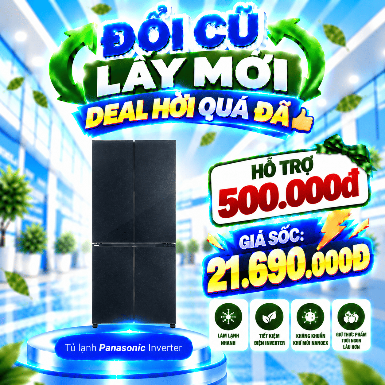 Tủ lạnh Panasonic Inverter 520 lít Multi Door NR-XZ590HGKV