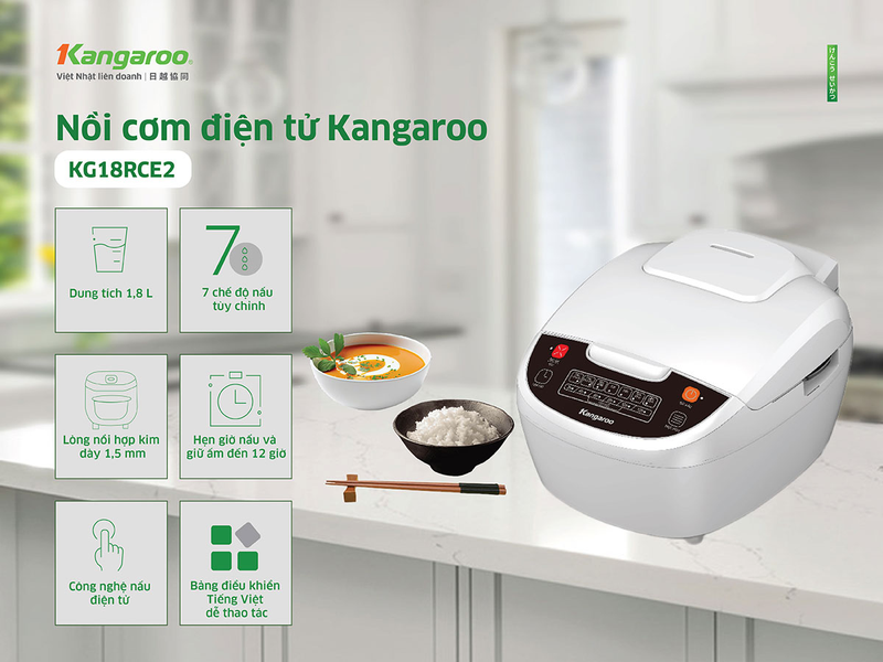 Nồi cơm điện tử Kangaroo 1.8 lít KG18RCE2