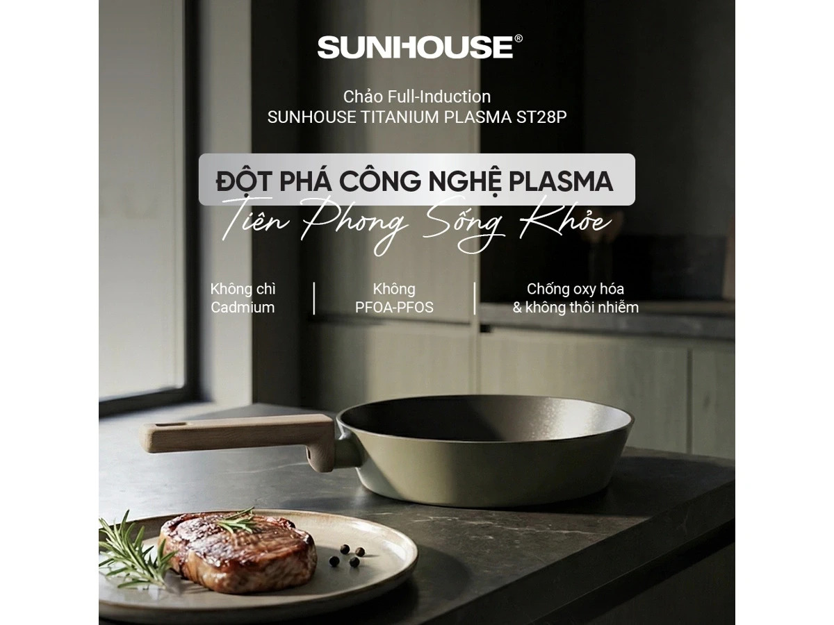 Chảo chống dính đáy từ Sunhouse Titanium Plasma ST28P