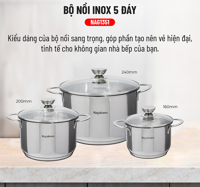 Bộ nồi Inox Nagakawa NAG1351
