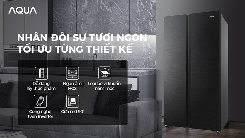 Tủ lạnh Side By Side Aqua Inverter 646 lít AQR-S682XA(FS)