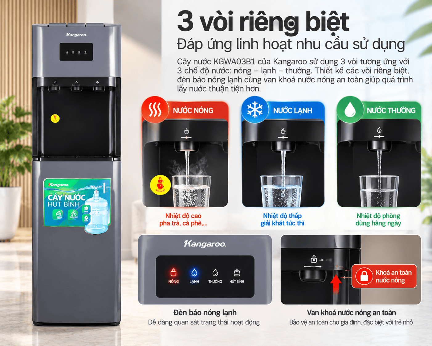 Cây nước nóng lạnh Kangaroo KGWA03B1