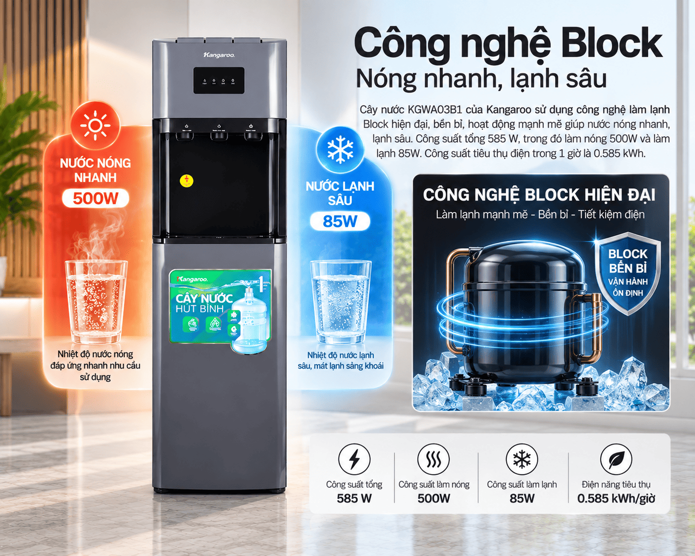 Cây nước nóng lạnh Kangaroo KGWA03B1