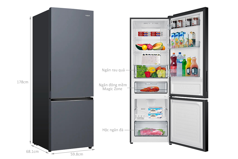 Tủ lạnh Aqua Inverter 324 lít AQR-B390MA(SLB)