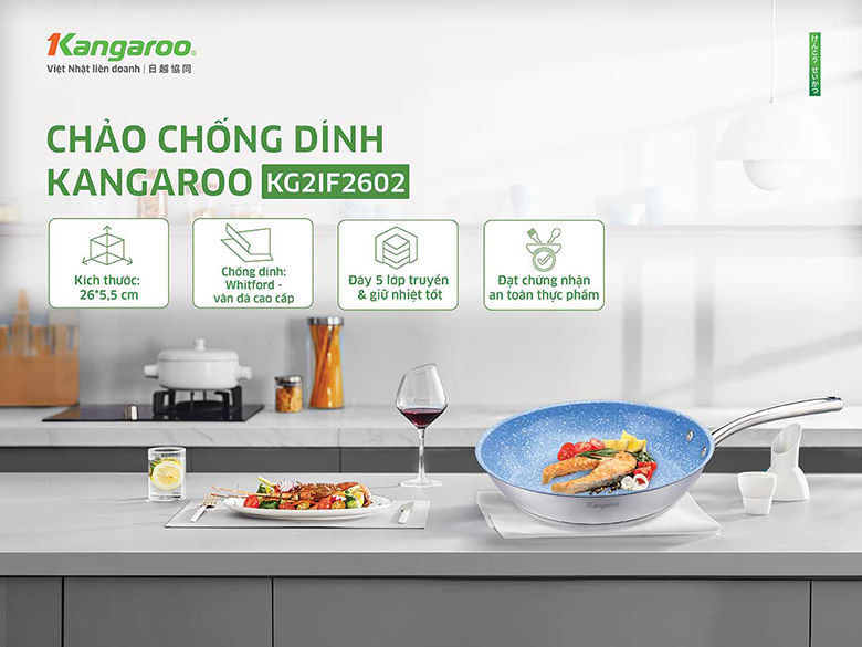 Chảo inox chống dính Kangaroo 26cm KG2IF2602