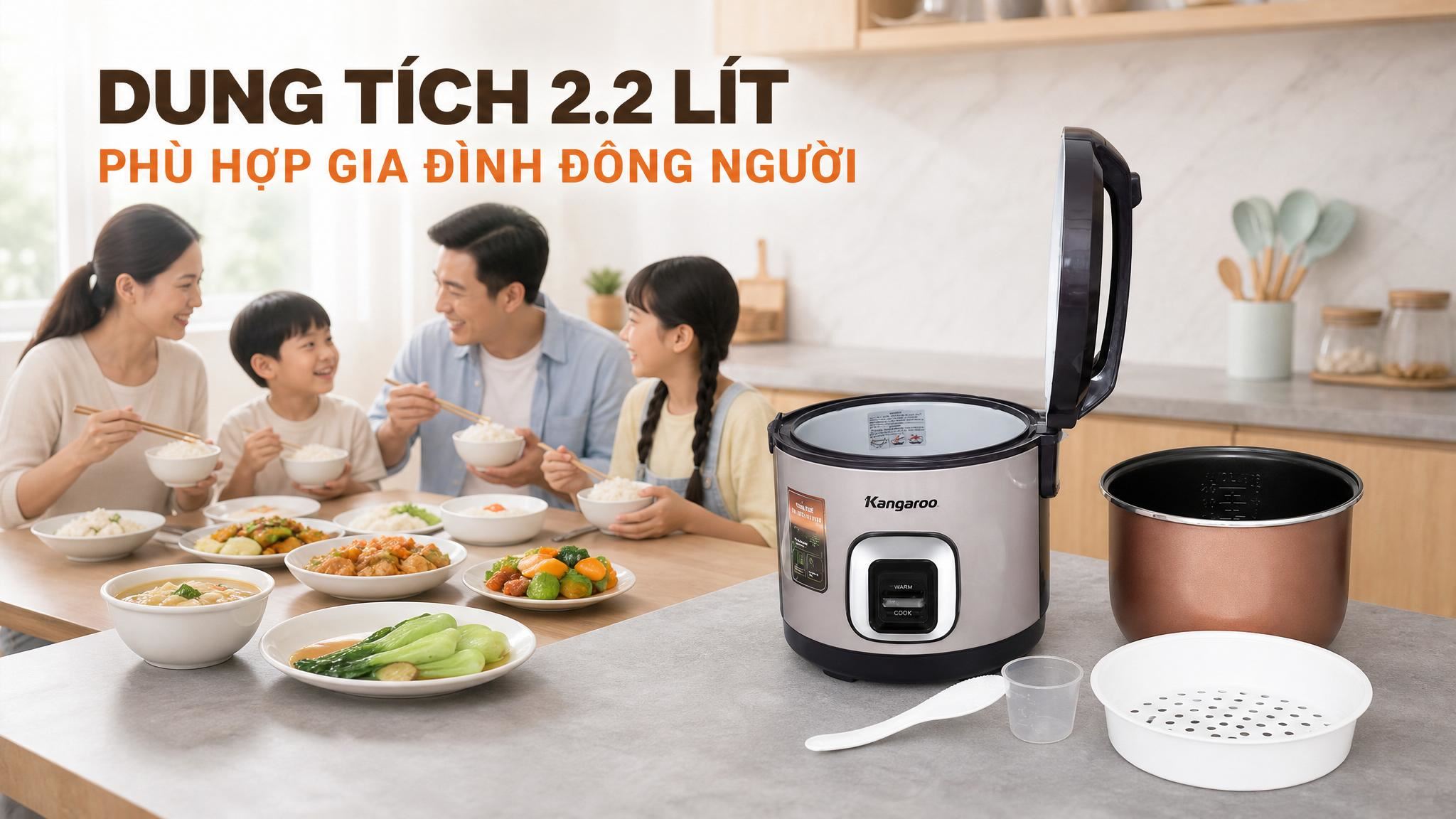Nồi cơm điện nắp gài Kangaro 2.2 lít KGRC22M5G