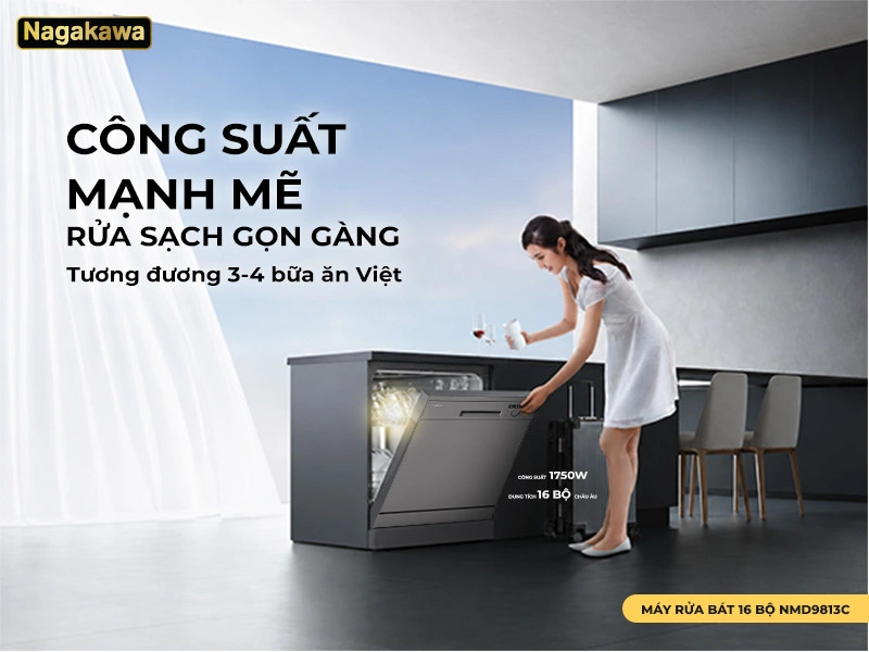 Máy rửa bát 16 bộ Nagakawa NMD9813C