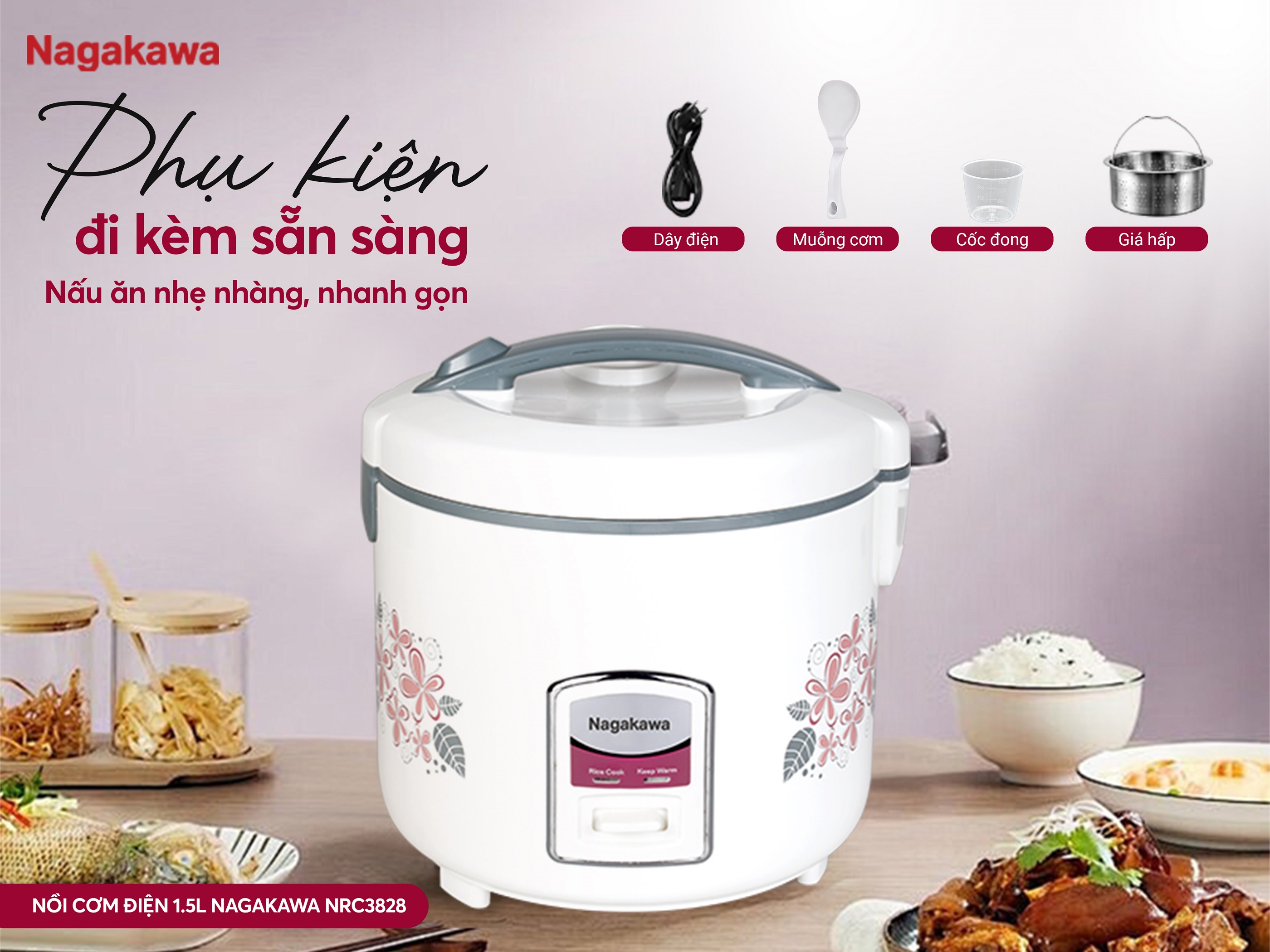 Nồi cơm điện 1.5L Nagakawa NRC3828