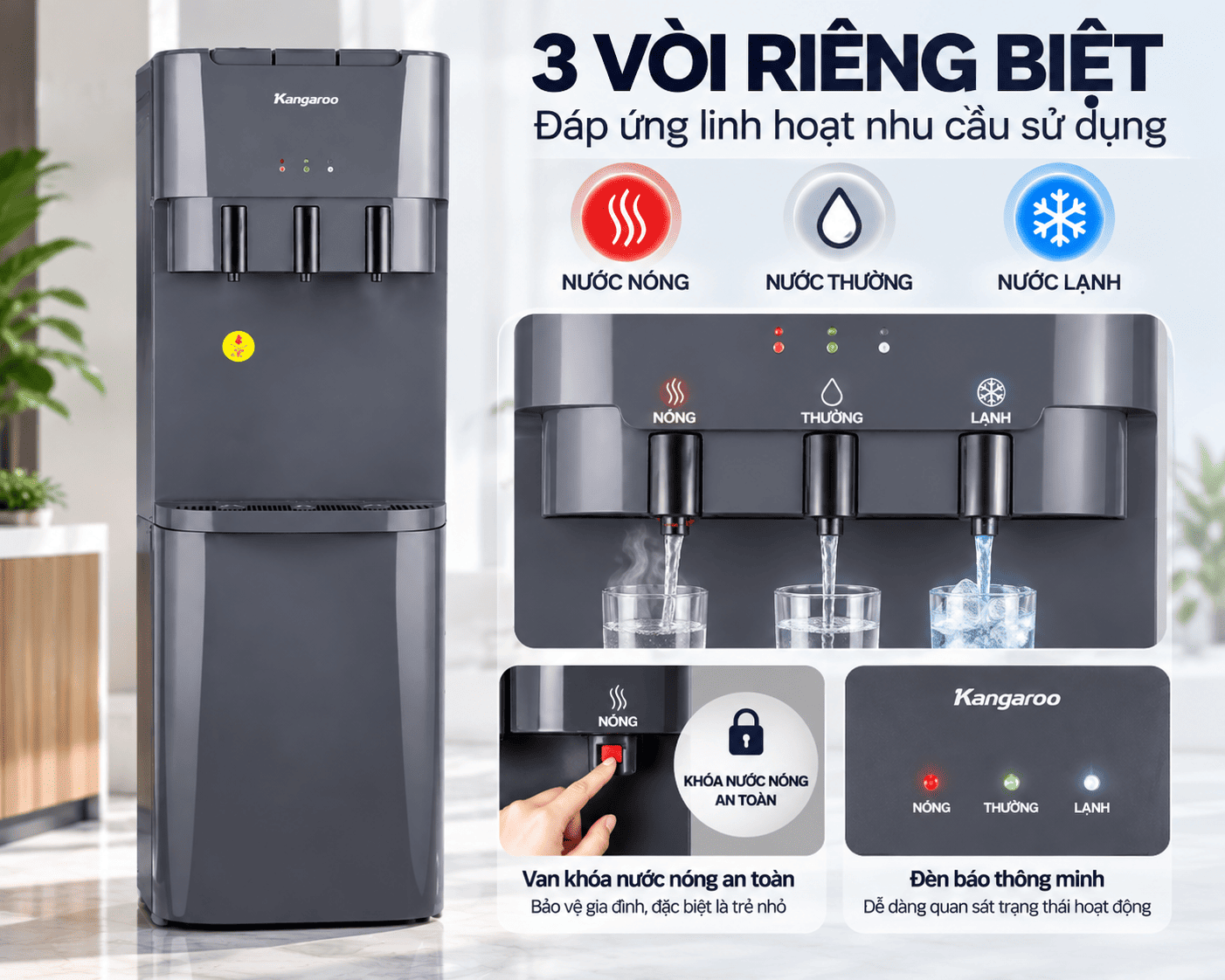 Cây nước nóng lạnh Kangaroo KGWA03C1