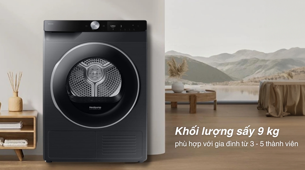 Máy sấy quần áo bơm nhiệt Samsung 9 kg DV90T6240LB/SV