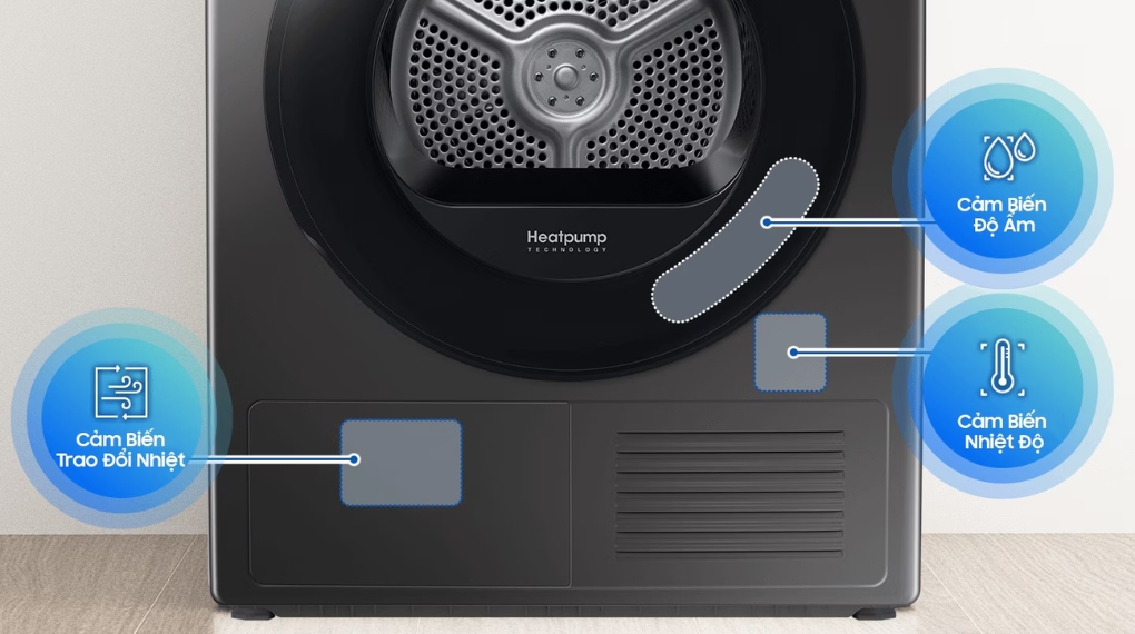 Máy sấy quần áo bơm nhiệt Samsung 9 kg DV90T6240LB/SV