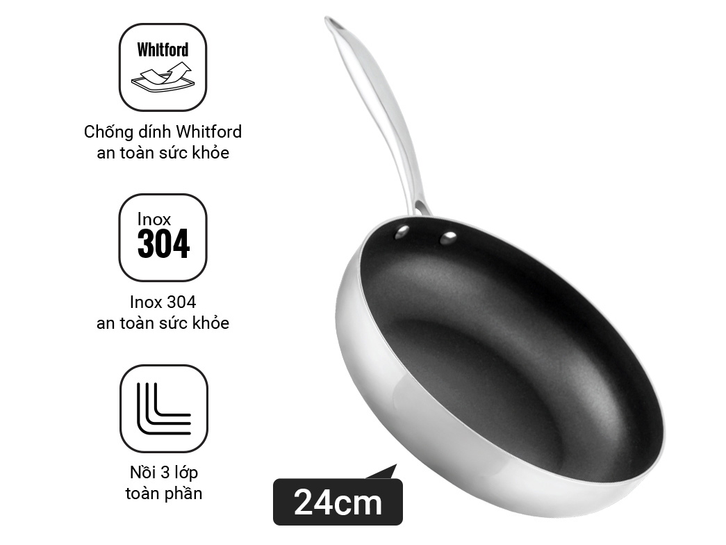 Chảo chống dính inox đa lớp toàn phần Nagakawa Natsu NAG2403 (24cm)