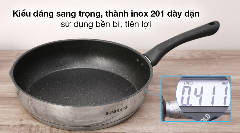 Chảo inox chống dính vân đá đáy từ 28cm Sunhouse IN28M4