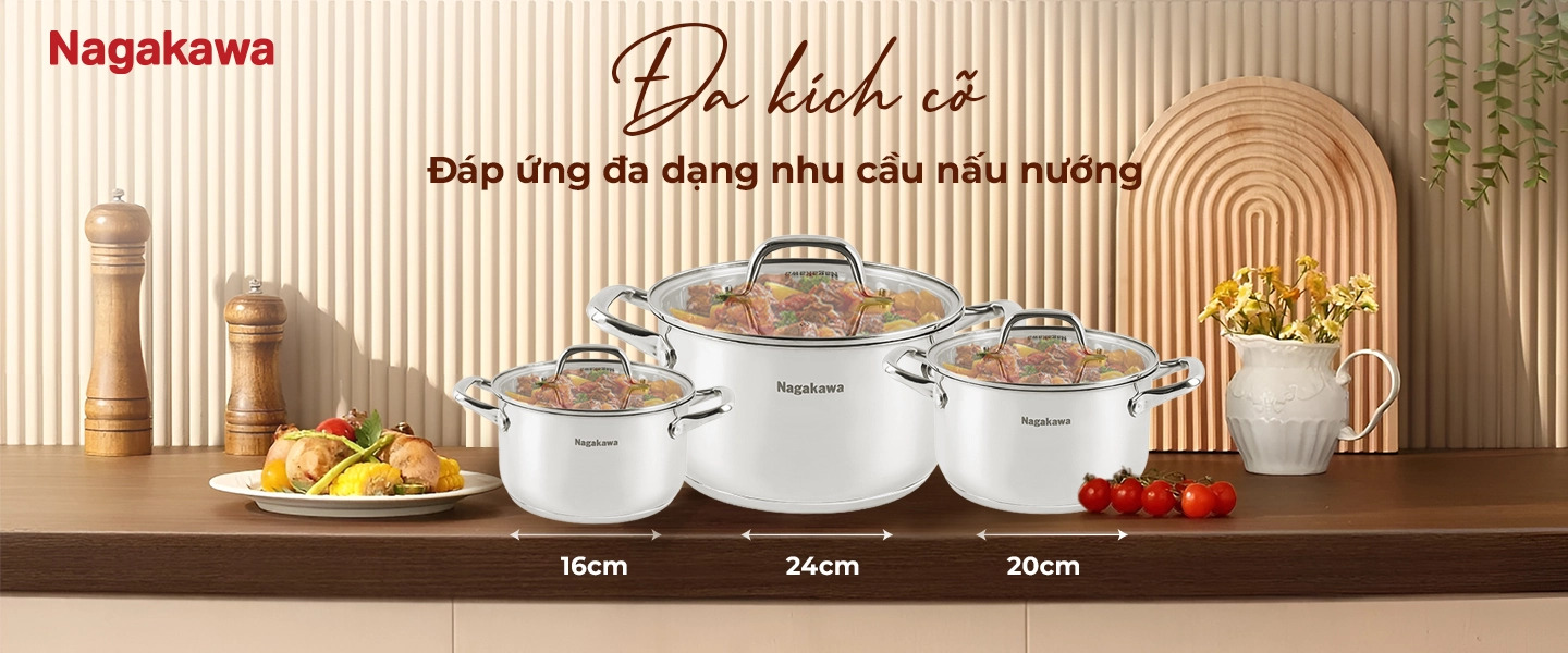 Bộ nồi inox Nagakawa NAG1360
