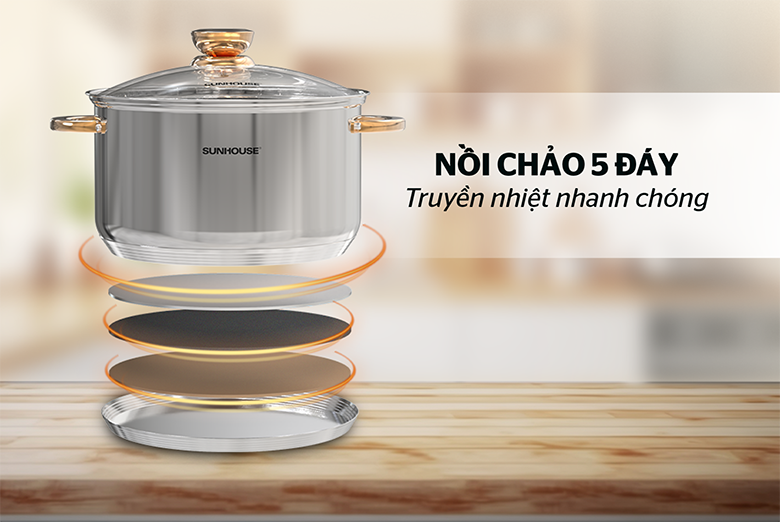 Bộ nồi inox 5 đáy Sunhouse SHG789