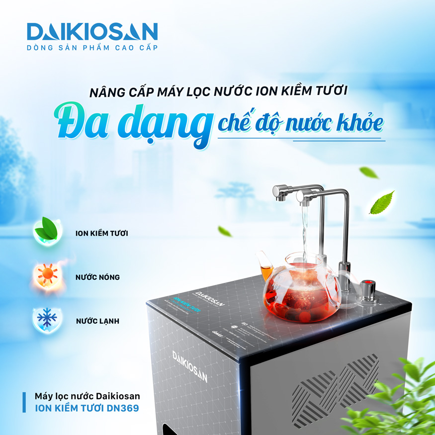 Máy lọc nước ion kiềm tươi từ trường nóng nguội lạnh Daikiosan DN369