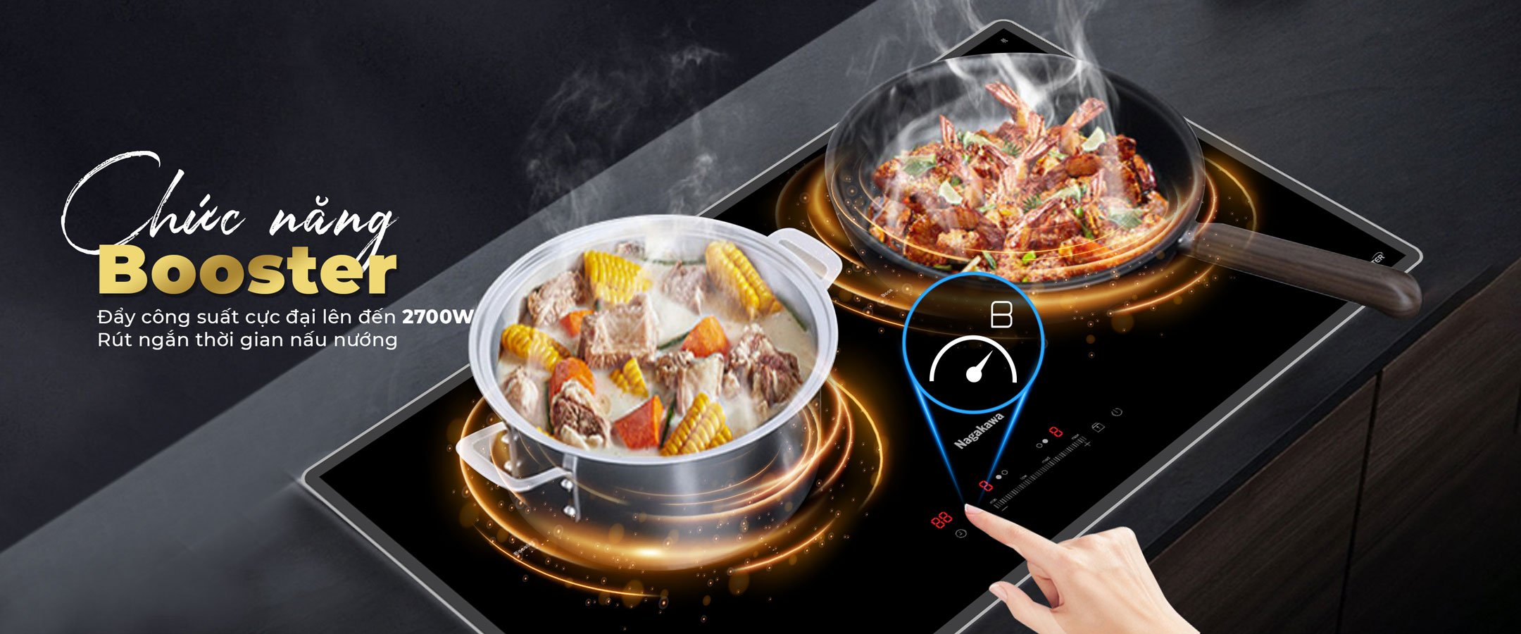 Bếp từ đôi Nagakawa UltraSlim NK2C22MB