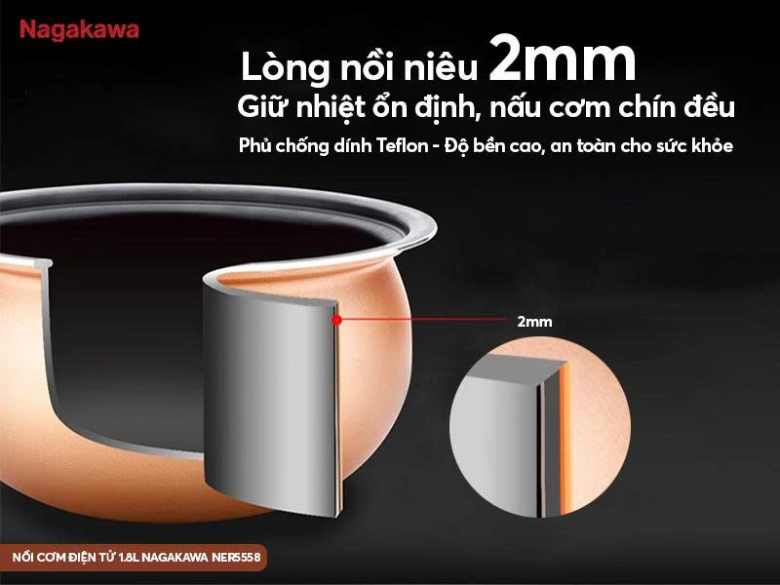 Nồi cơm điện tử Nagakawa 1.8 lít NER5558